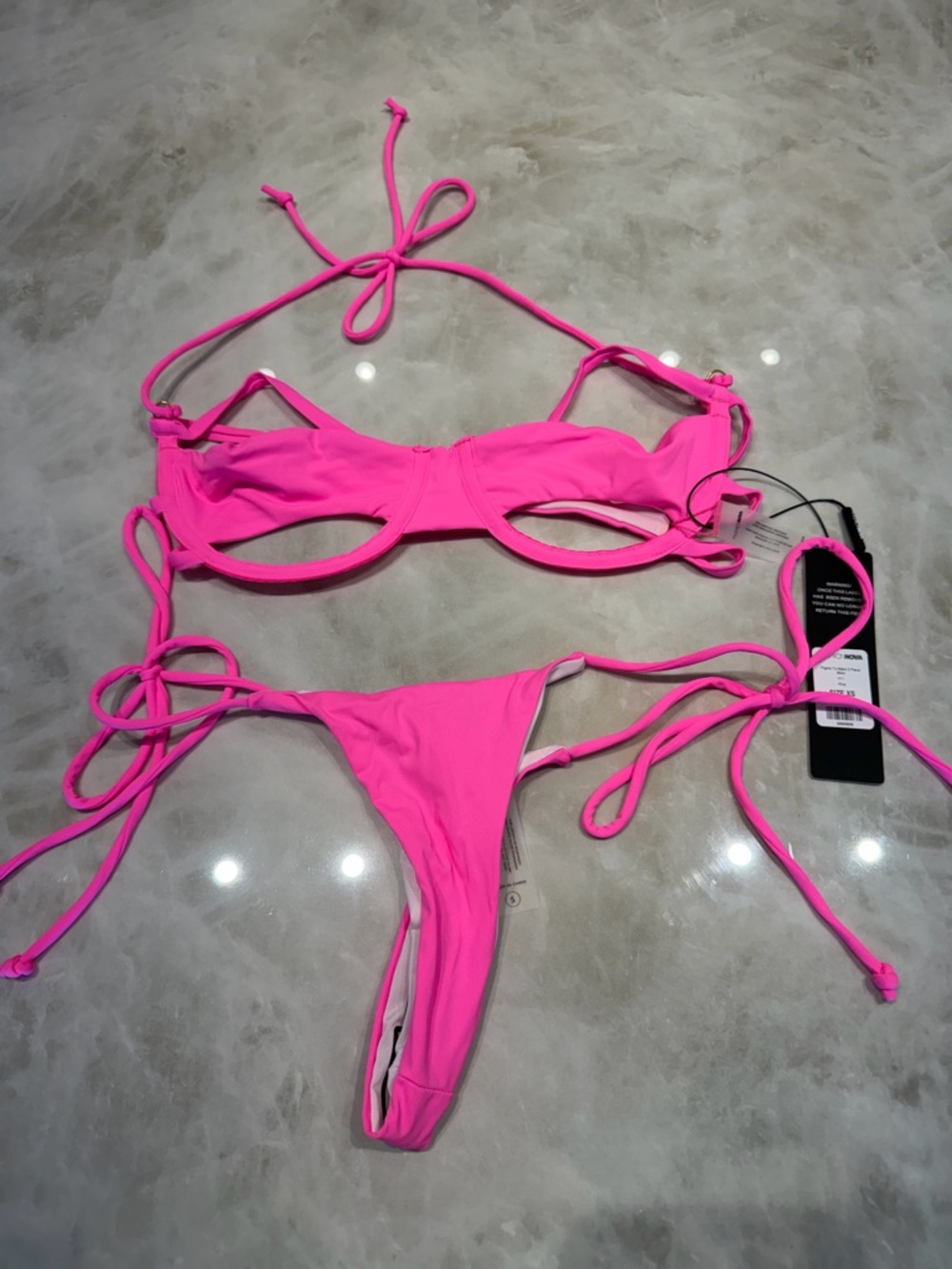 Fashion Nova Neon Pink Strappy Bikini Set